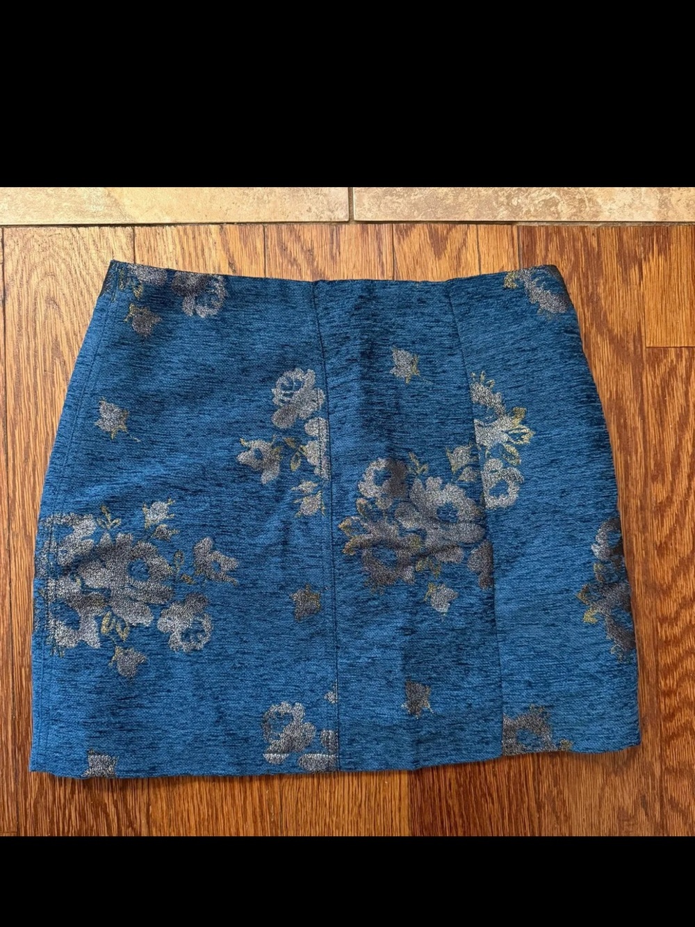Free People Blue Floral Jacquard Mini Skirt
